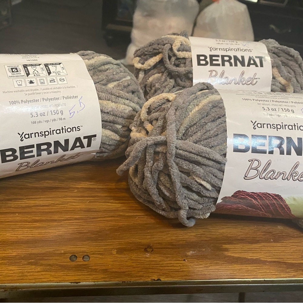 1 lot of (3) Bernat Blanket Yarn - silver steel color